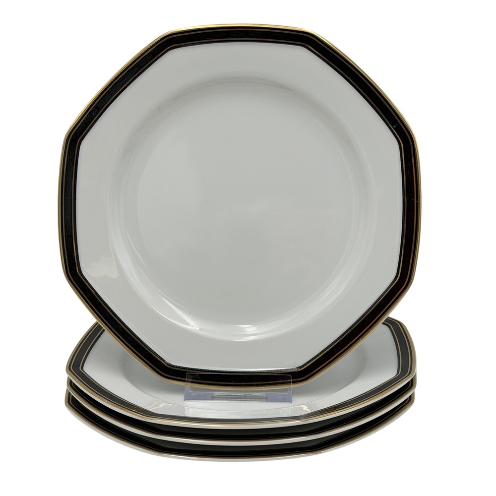 Christopher Stuart Black Dress Salad/Dessert Plates Set of 4 Octagon Y00098"